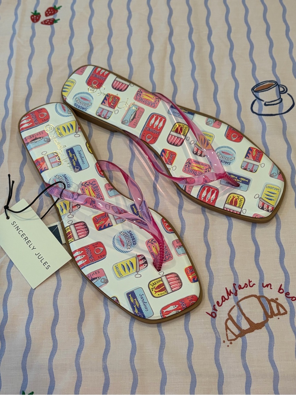 Sincerely Jules Sardine Tins Printed Jelly Flip Flops 🐟🩴☀️